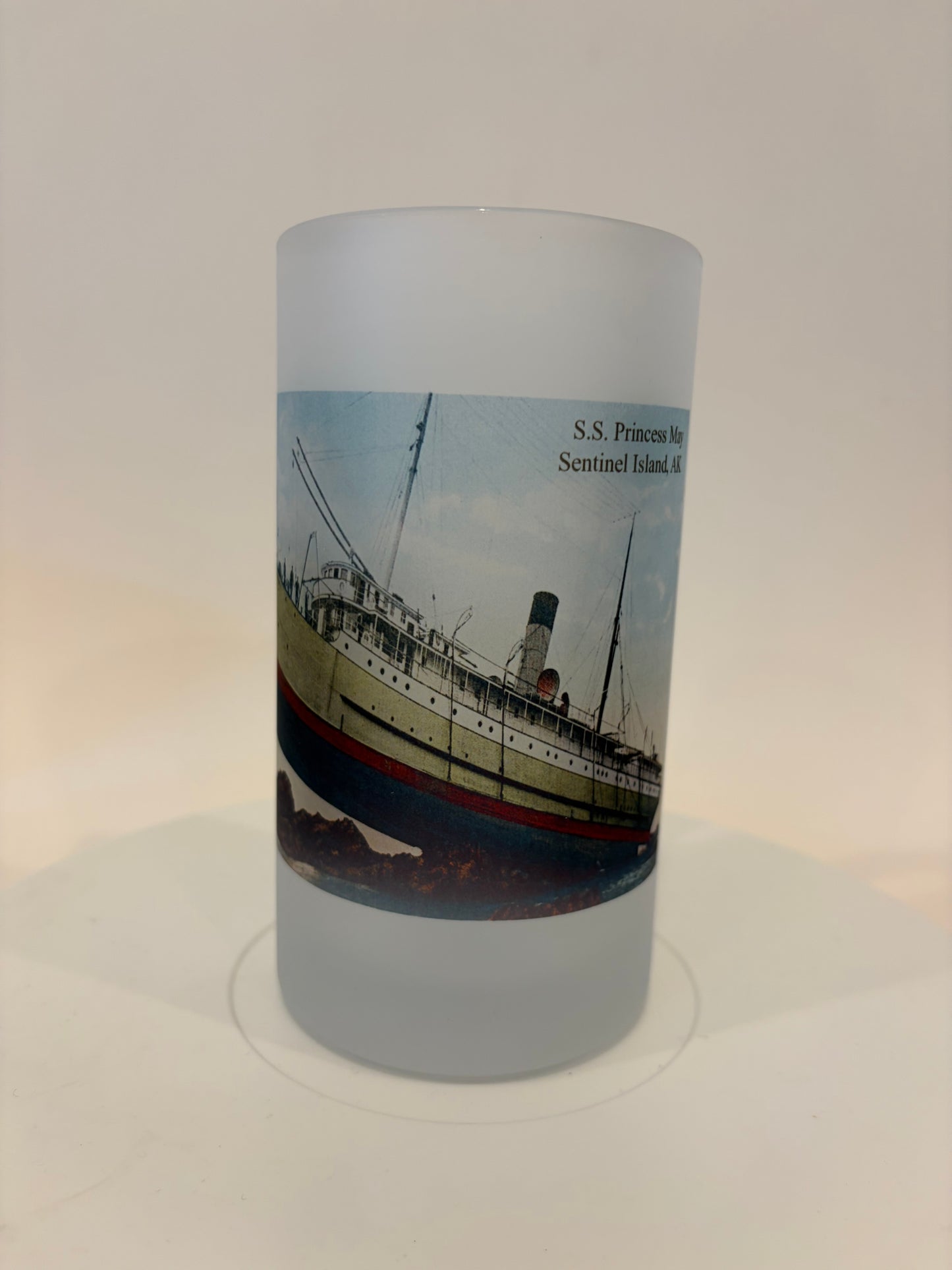 Alaska Shipwreck SS Princess May Frosted Glass Beer Mug