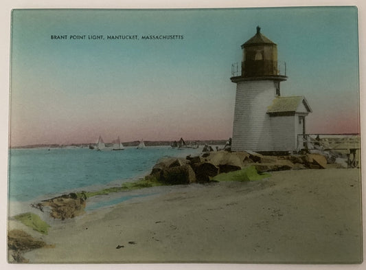 Colorful Brant Point Light Nantucket #3 Tempered Glass Cutting Board 11x16