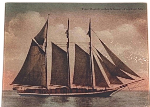 Three-Masted Cape Cod Lumber Schooner As A Colorful Tempered Glass Cutting Board