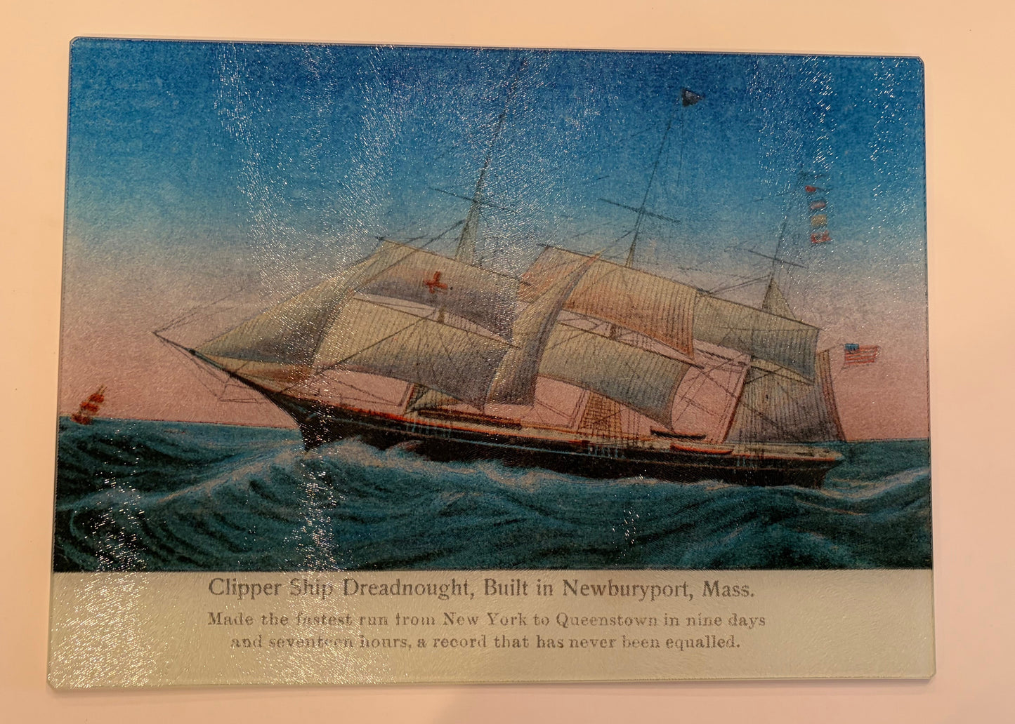 Newburyport, MA Clipper Ship Dreadnought As A Colorful Glass Cutting Board