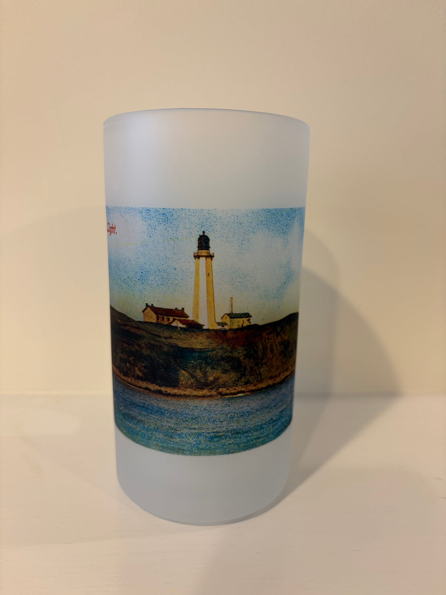 Colorful Frosted Glass Beer Mug of Long Island's Montauk Light