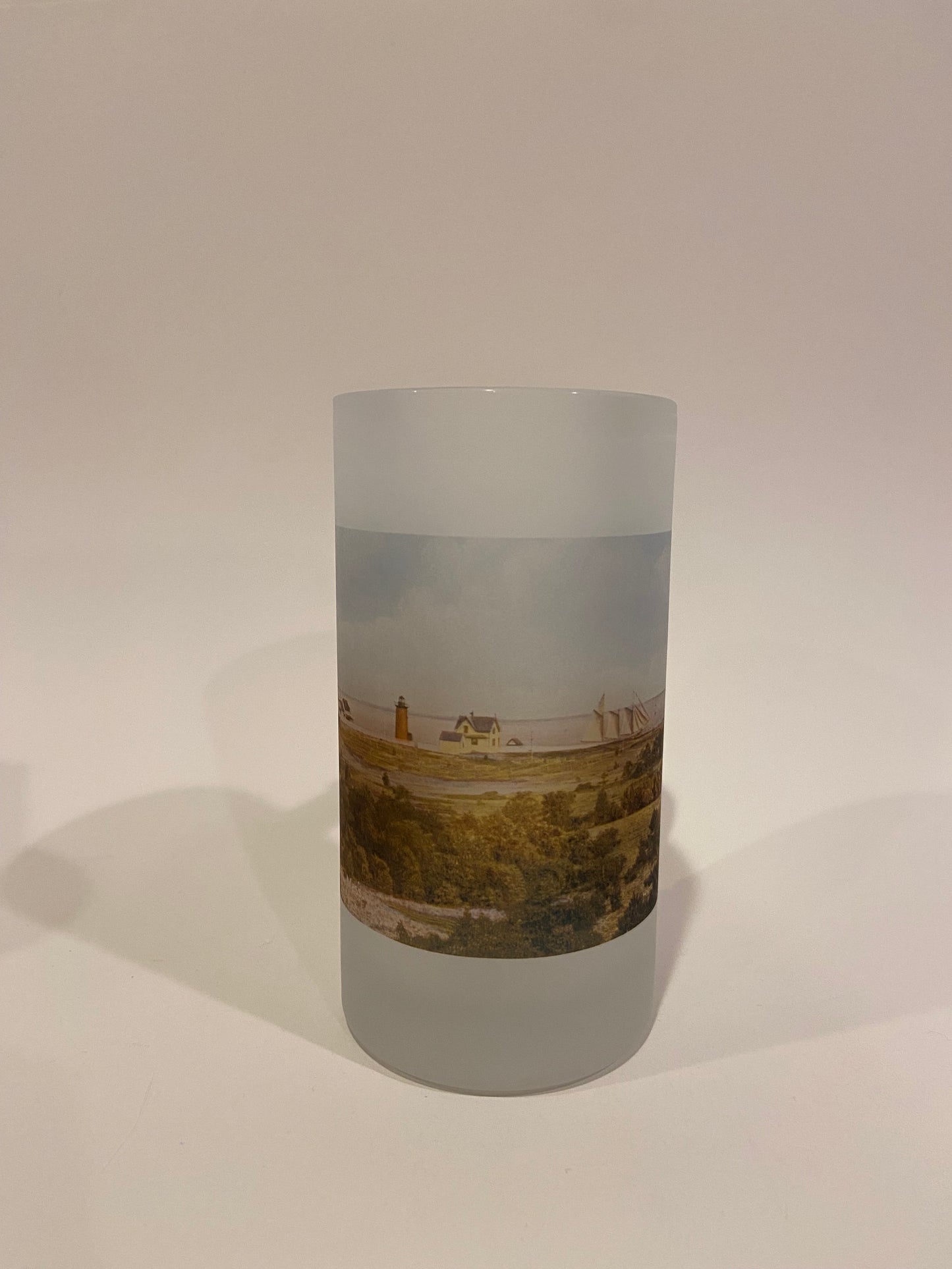 Colorful Frosted Glass Beer Mug of East Chop Light on Martha's Vineyard