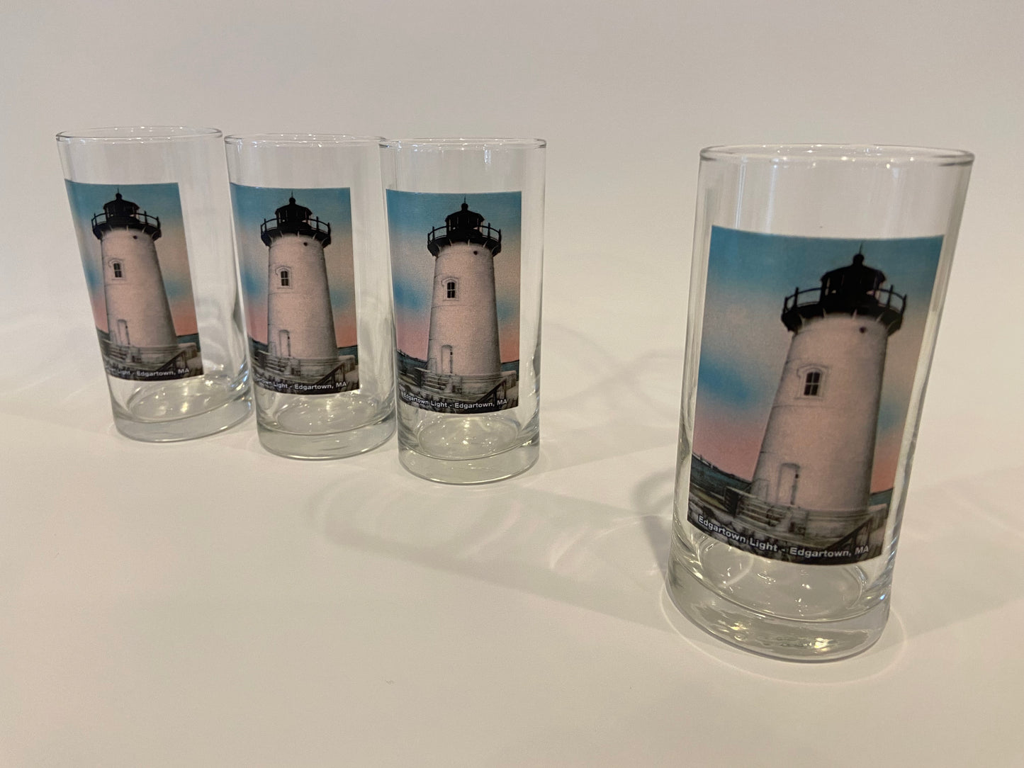 Colorful Edgartown Lighthouse Set Of (4) Highball Glasses