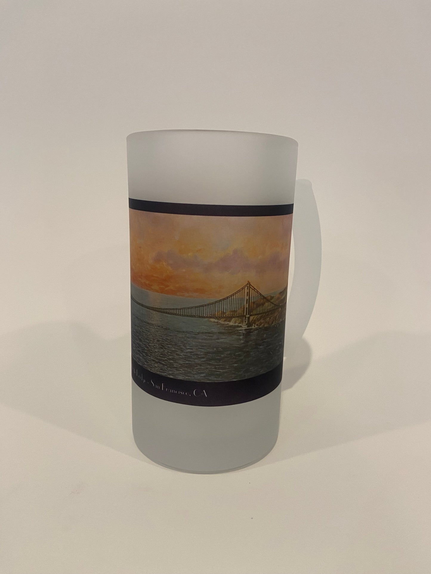 San Francisco's Golden Gate Bridge As A Colorful Frosted Glass Beer Mug