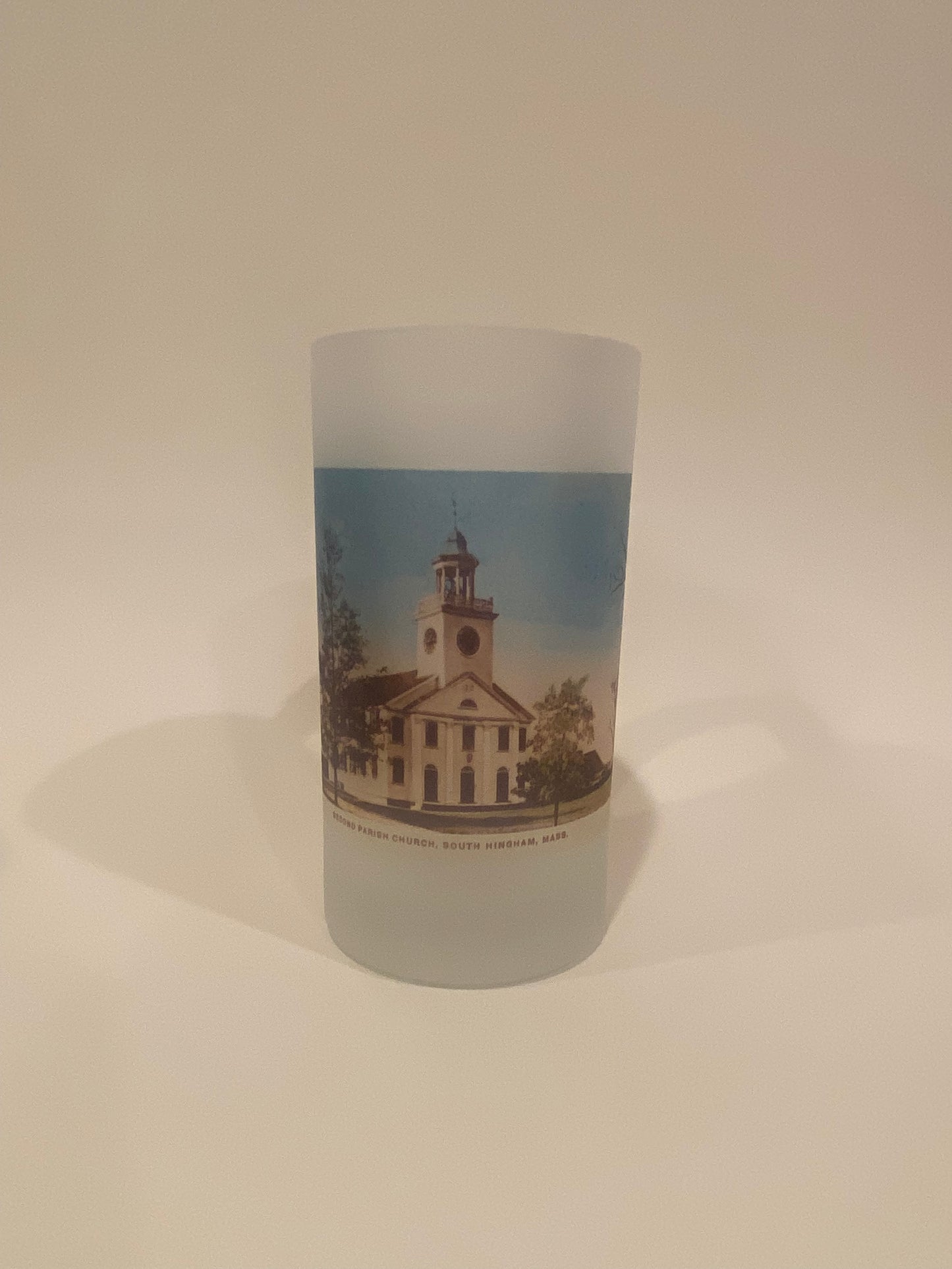 Colorful Frosted Glass Beer Mug of 2nd Parish Church in Hingham MA