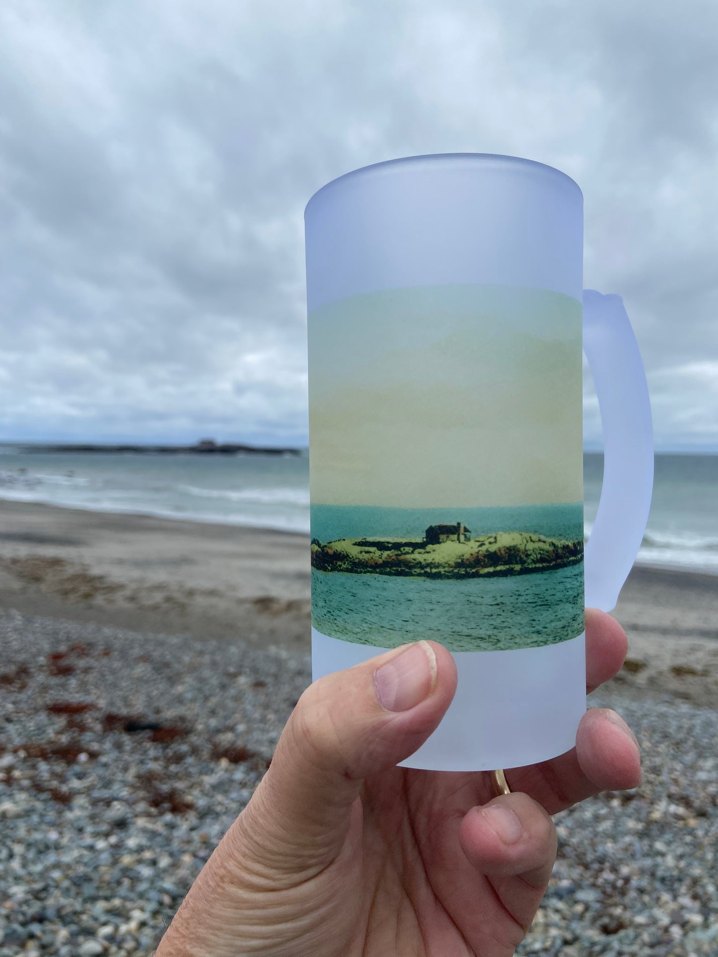 Frosted Glass Mug of Doctor's Island at Black Rock Beach Cohasset, MA