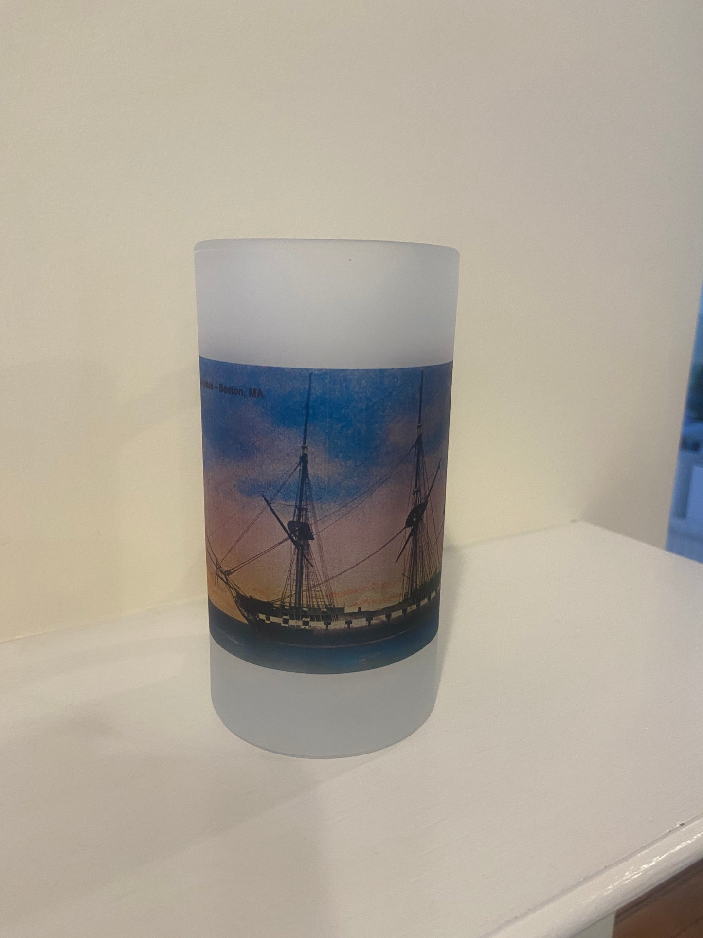 Colorful Frosted Glass Beer Mug Of "Old Ironsides" - The USS Constitution
