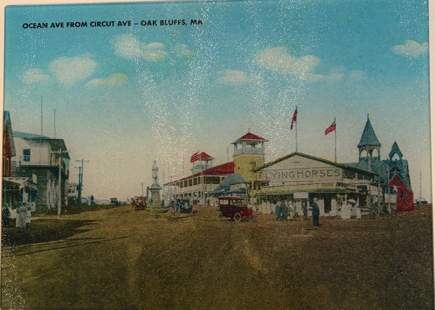 Oak Bluffs, Martha's Vineyard - Flying Horses Carousel As A Colorful Tempered Glass Cutting Board