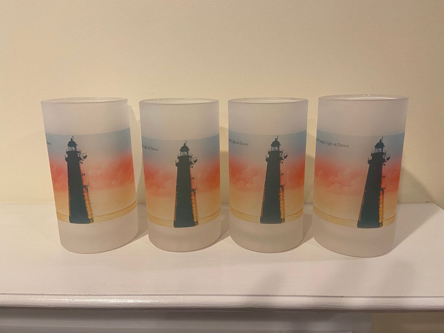Colorful Frosted Glass Mug of Minot's Light At Dawn