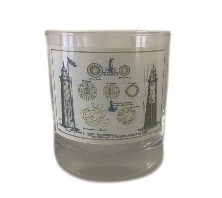 Minot Light Rocks Glass Sets Of 4 Featuring Famous Lighthouse's Architectural Diagram