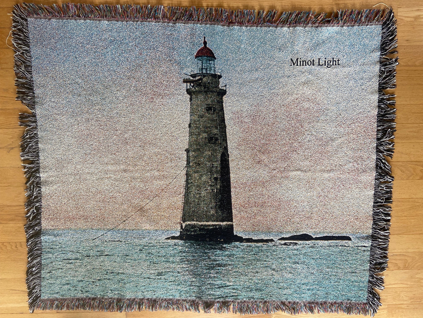 Jacquard Weave Cotton Throw of Minot's Ledge Light "1-4-3"