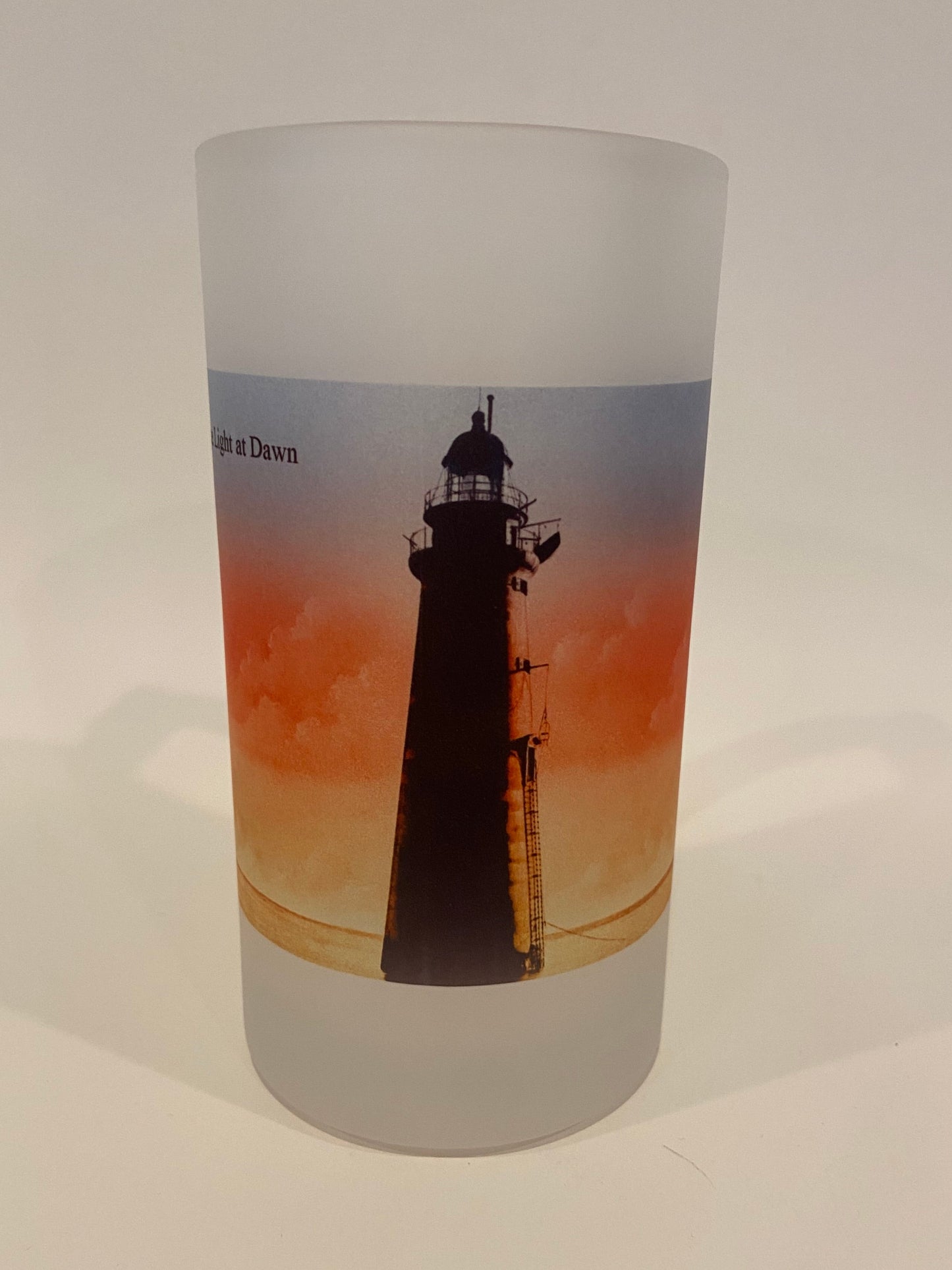 Colorful Frosted Glass Mug of Minot's Light At Dawn