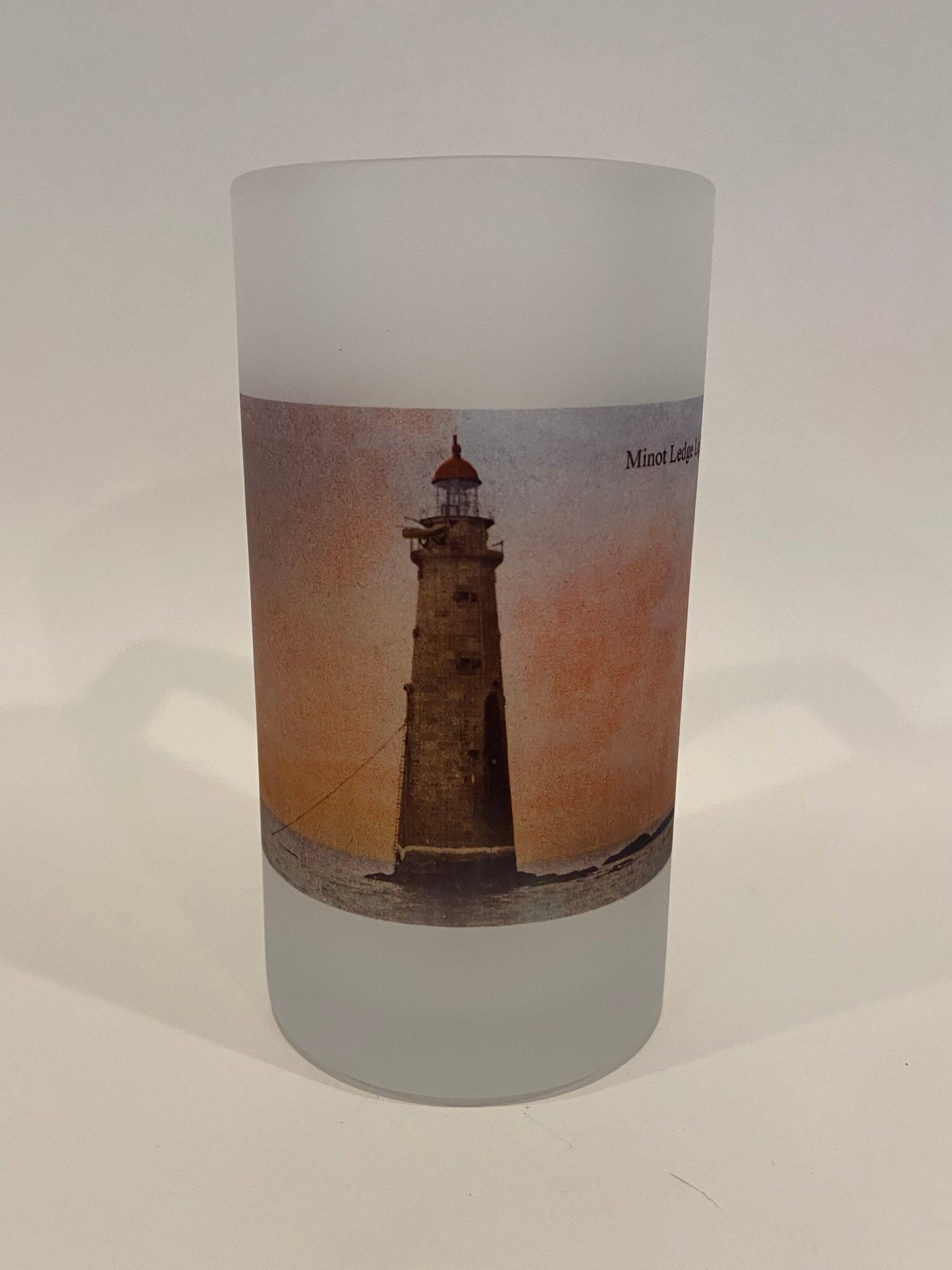 Colorful Frosted Glass Mug of Minot's Light at Dusk