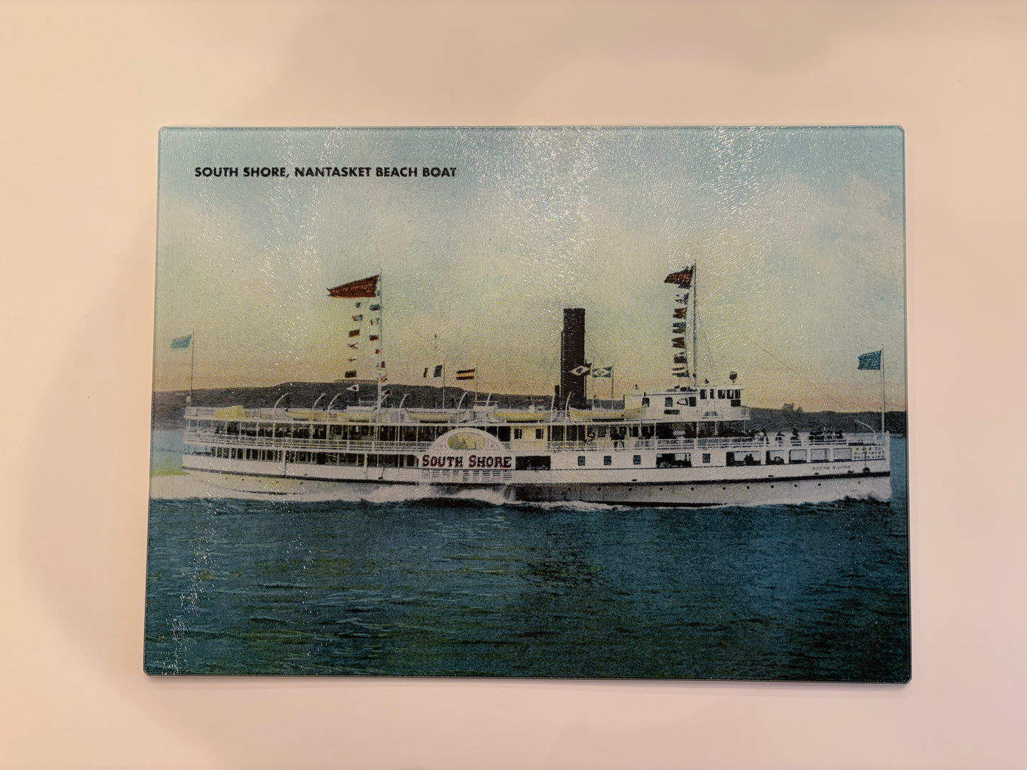 Colorful Tempered Glass Cutting Board Of Nantasket Boat The South Shore - Circa 1900