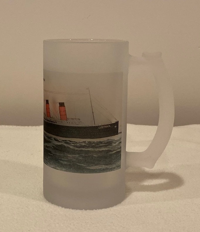 Colorful Frosted Glass Mug of The RMS Lusitania Torpedoed By A U-boat Off Ireland In 1915