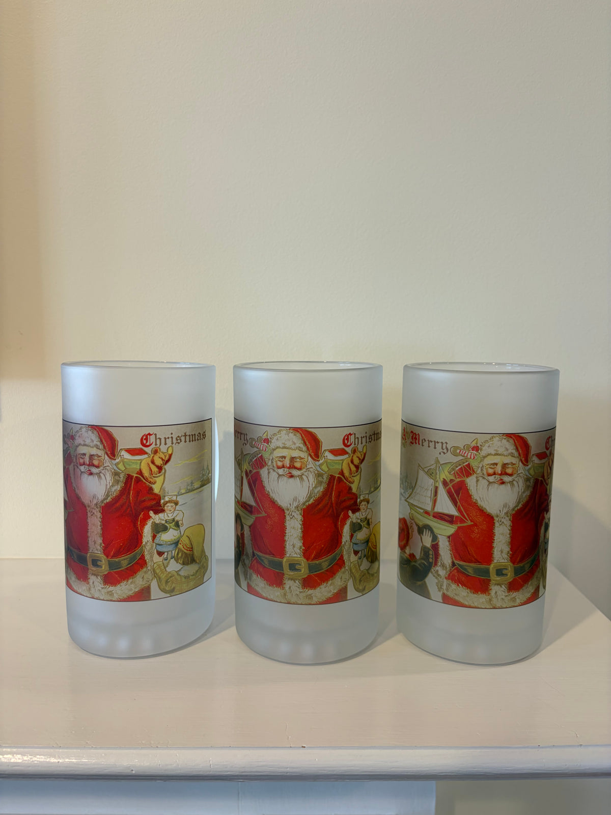 Santa Claus Frosted Glass Beer Mug Created From A Colorful 19th Century Illustration