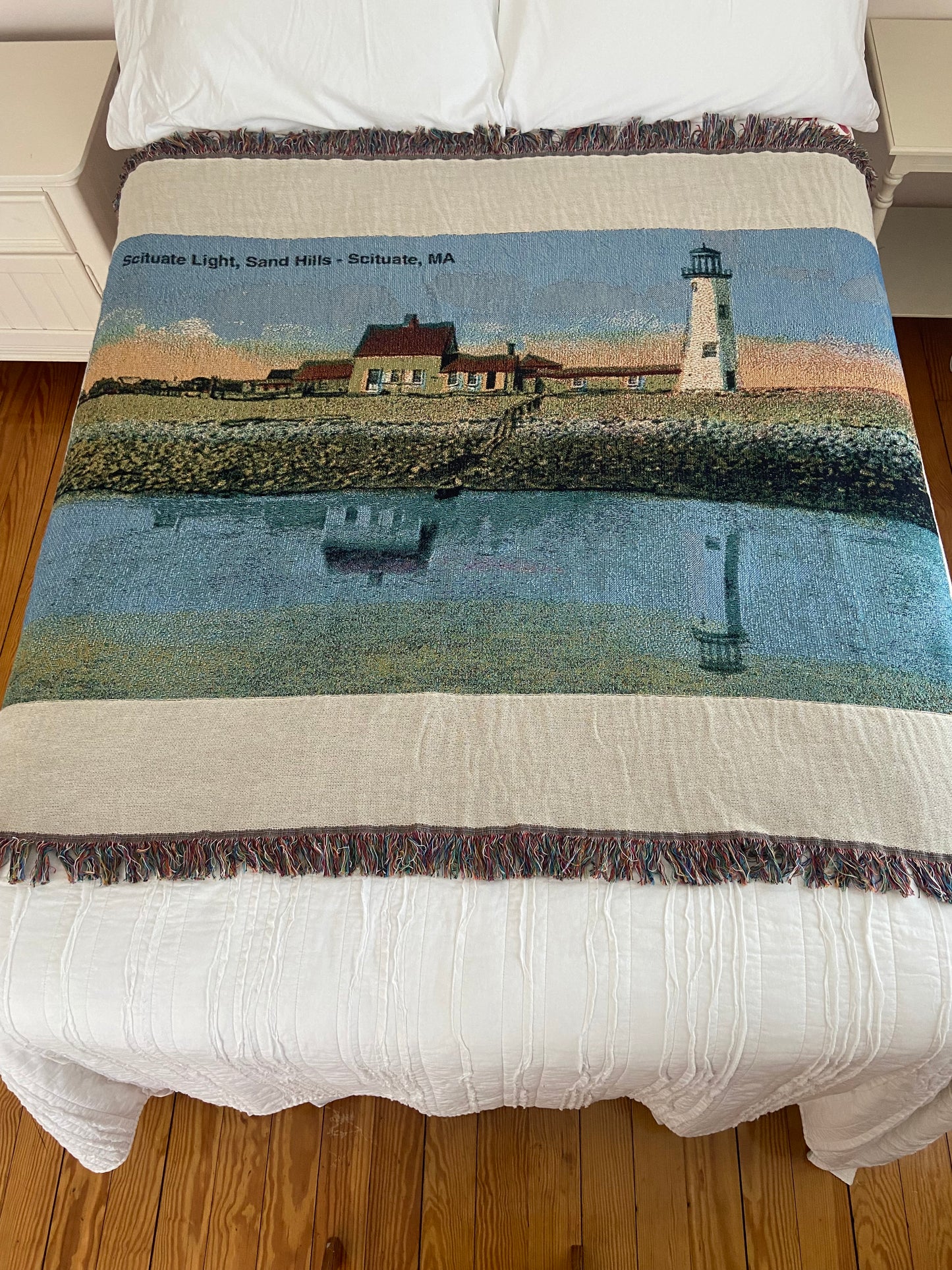 Jacquard Weave Cotton Throw Blanket of Scituate Light
