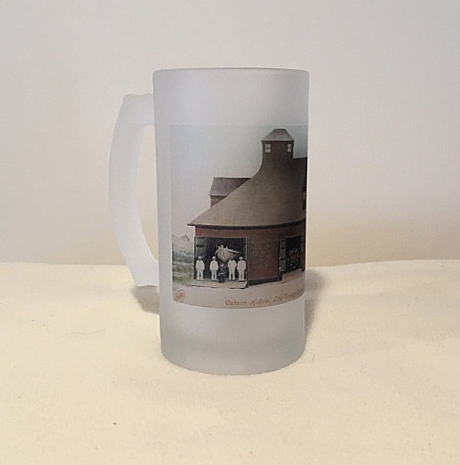 Colorful Frosted Glass Beer Mug of USLS Station And Crew Cahoon Hollow In Wellfleet, MA.