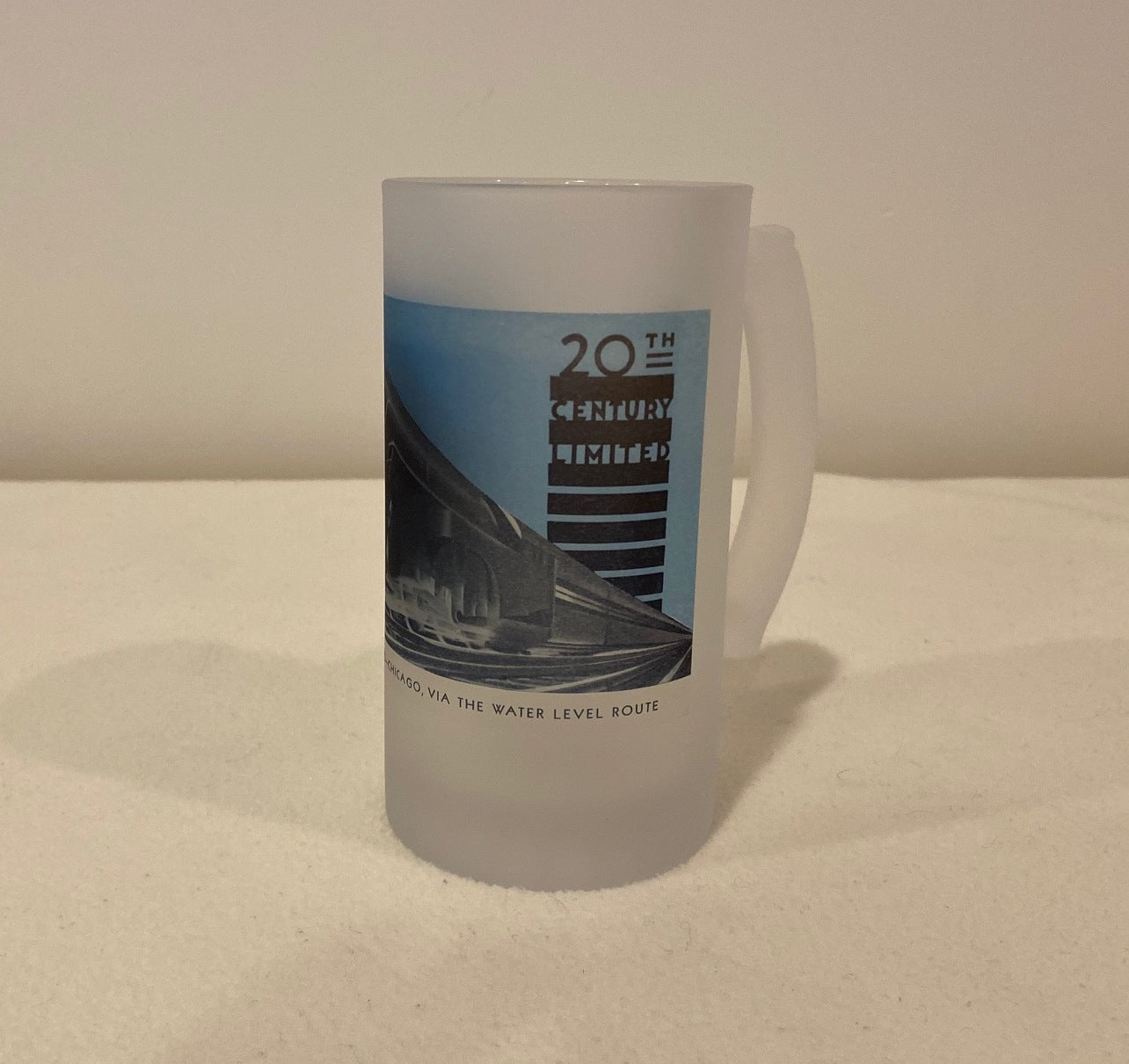Frosted Glass Beer Mug of The Famed 20th Century Limited Train From New York to Chicago - That Fabled Shore Home Decor