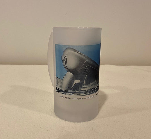 Frosted Glass Beer Mug of The Famed 20th Century Limited Train From New York to Chicago - That Fabled Shore Home Decor