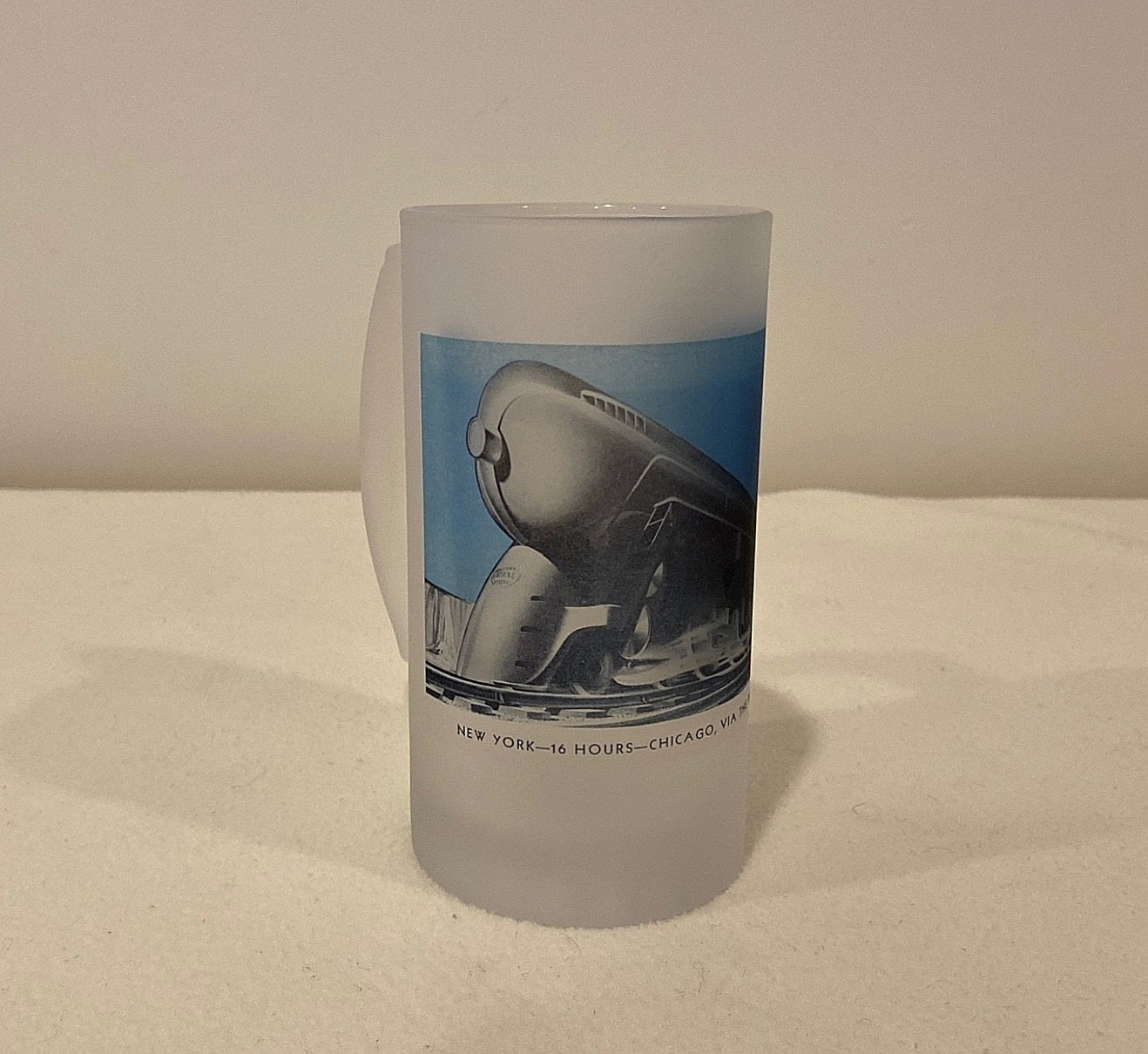Frosted Glass Beer Mug of The Famed 20th Century Limited Train From New York to Chicago - That Fabled Shore Home Decor