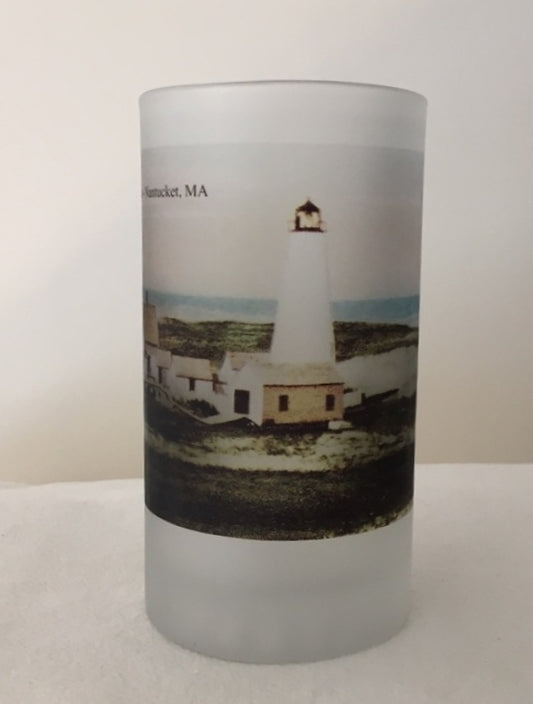 Colorful Frosted Glass Beer Mug of Nantucket's Great Point Light - That Fabled Shore Home Decor