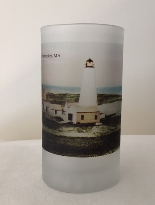 Colorful Frosted Glass Beer Mug of Nantucket's Great Point Light - That Fabled Shore Home Decor