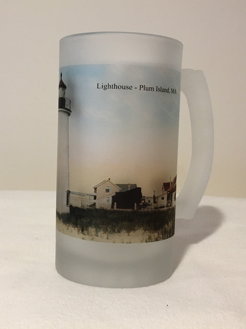 Colorful Frosted Glass Mug of Plum Island Light  In Newburyport, MA - That Fabled Shore Home Decor