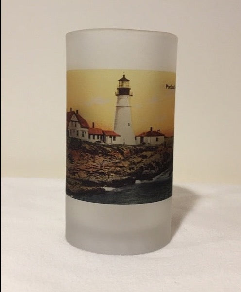 Colorful Frosted Glass Mug of Portland Head Light - That Fabled Shore Home Decor