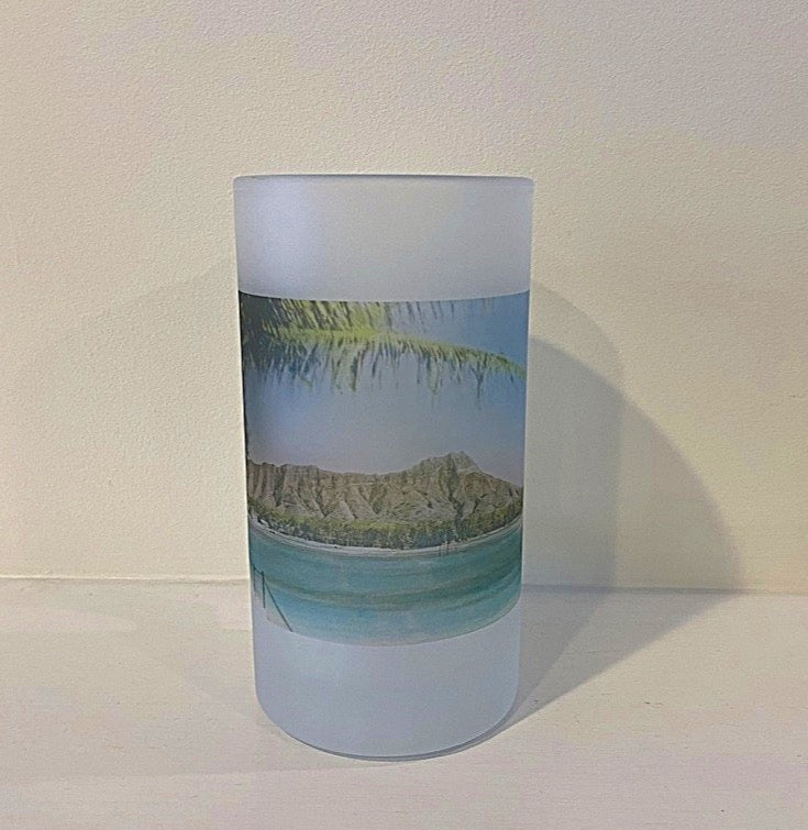 Colorful Frosted Glass Beer Mug Of Diamond Head In Honolulu, Hawaii - Circa 1925