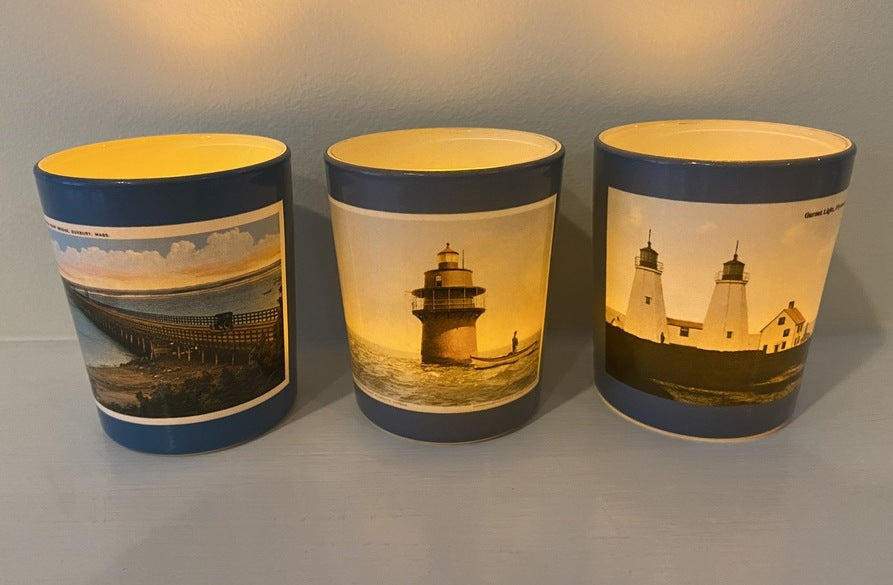 Duxbury MA Twin Lights of The Gurnet As A Colorful Votive Candle Holder