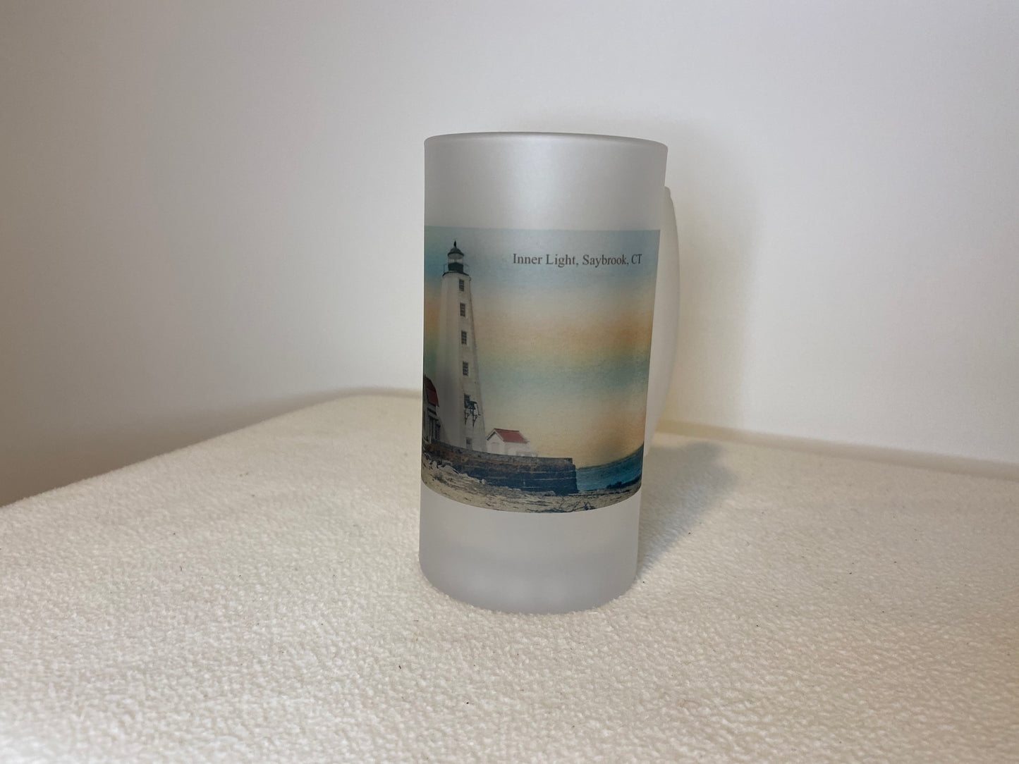 Colorful Frosted Glass Beer Mug of Saybrook, Connecticut's Inner Light.