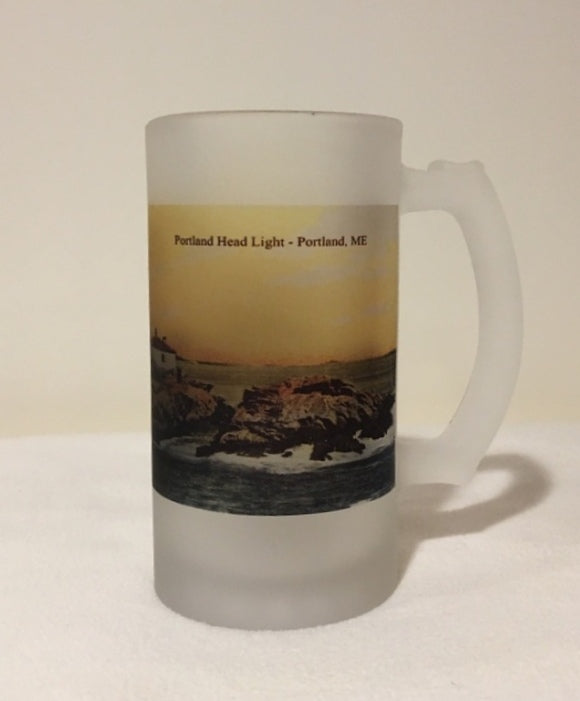 Colorful Frosted Glass Mug of Portland Head Light - That Fabled Shore Home Decor