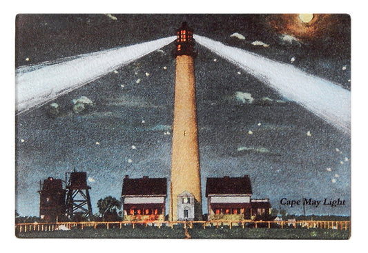 Cape May Light At Night As Glass Cutting Board - That Fabled Shore Home Decor