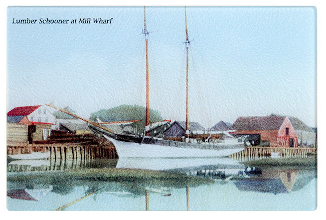 Scituate - Lumber Schooner at Mill Wharf Glass Cutting Board - That Fabled Shore Home Decor