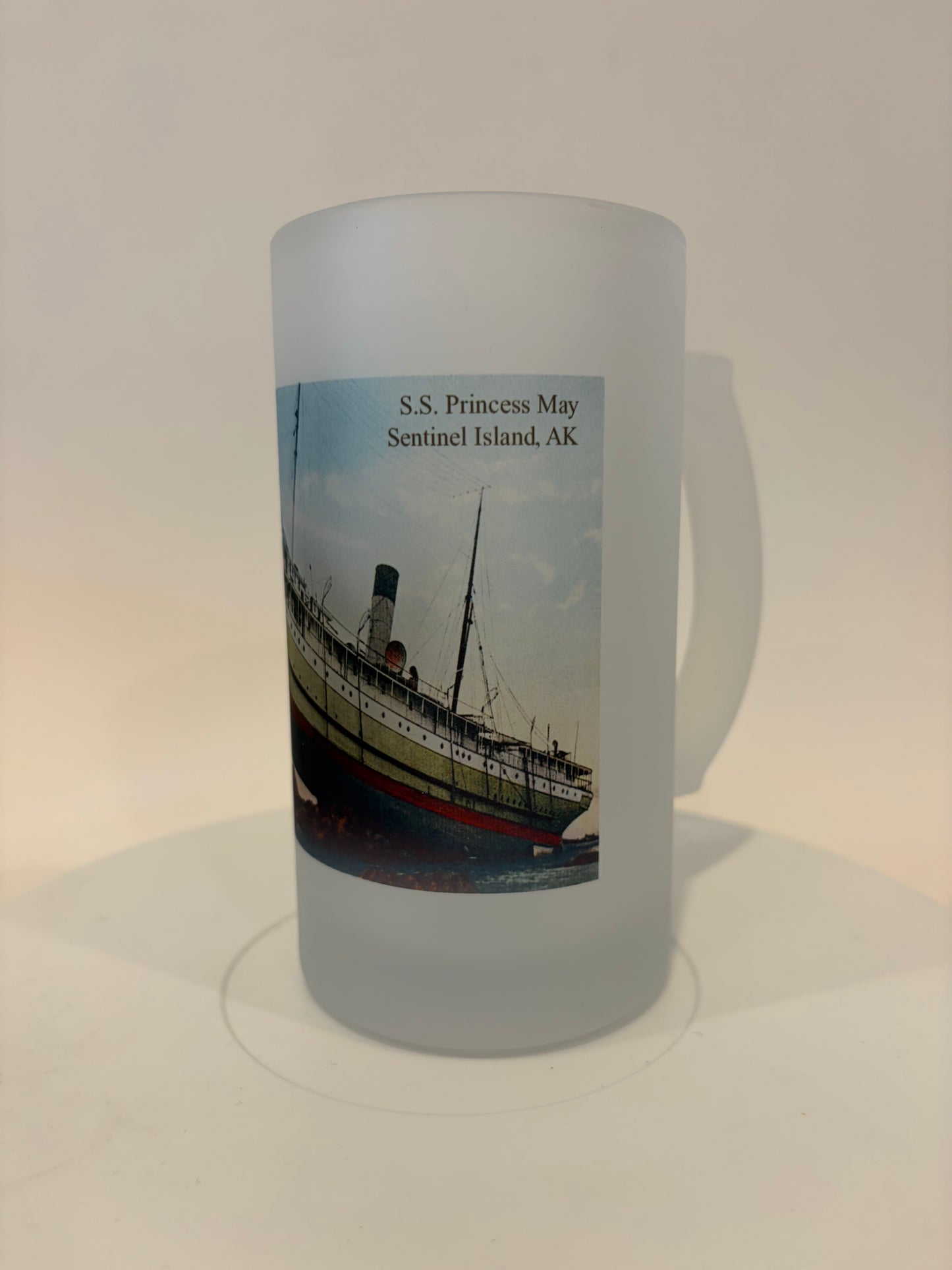 Alaska Shipwreck SS Princess May Frosted Glass Beer Mug