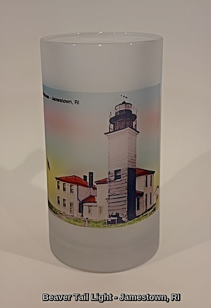 Frosted Glass Beer Mug of Lighthouse