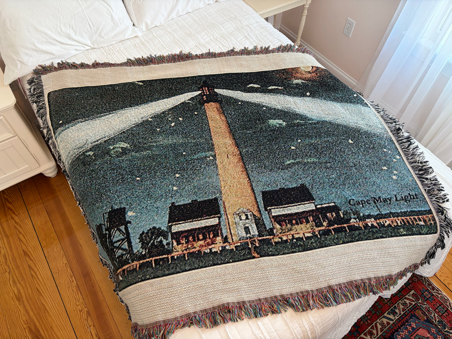 Jacquard Weave Throw Blanket of Cape May Light At Night
