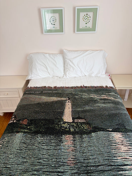 Jacquard Weave Throw Blanket of Boston Light At Night