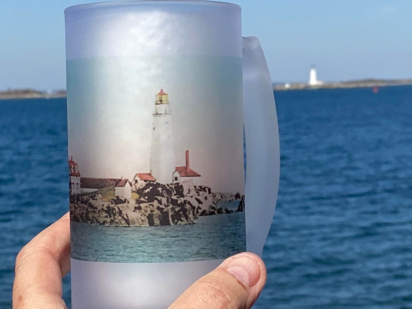 Colorful Frosted Glass Beer Mug Of Boston Light