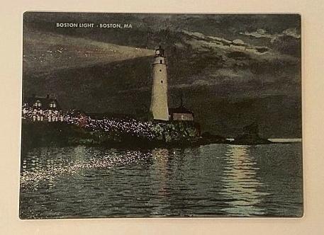 Boston Light in Boston Harbor at Night As Colorful Glass Cutting Board