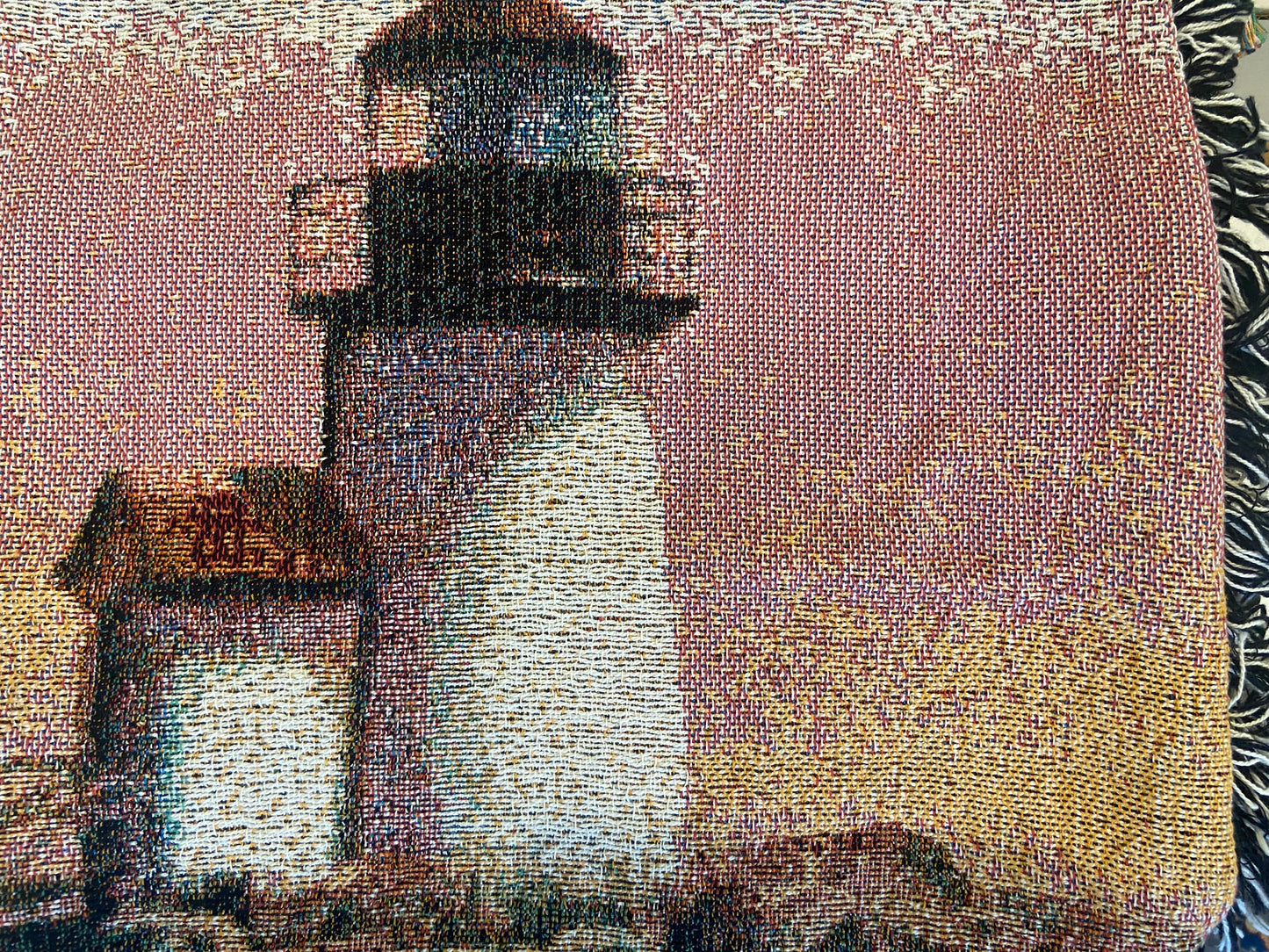 Jacquard Weave Cotton Throw Blanket Of Nantucket's Brant Point Light