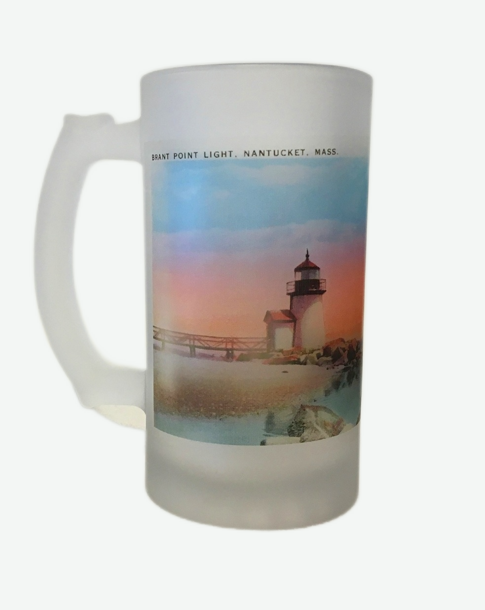Colorful Frosted Glass Mug of Brant Point Light in Nantucket
