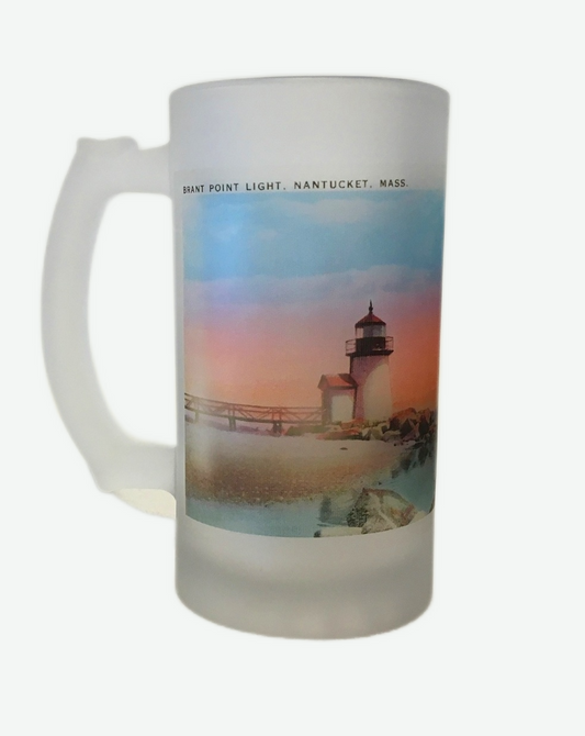 Colorful Frosted Glass Mug of Brant Point Light in Nantucket