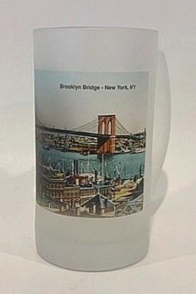 Colorful Brooklyn Bridge Frosted Glass Mug