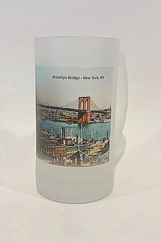 Colorful Brooklyn Bridge Frosted Glass Mug