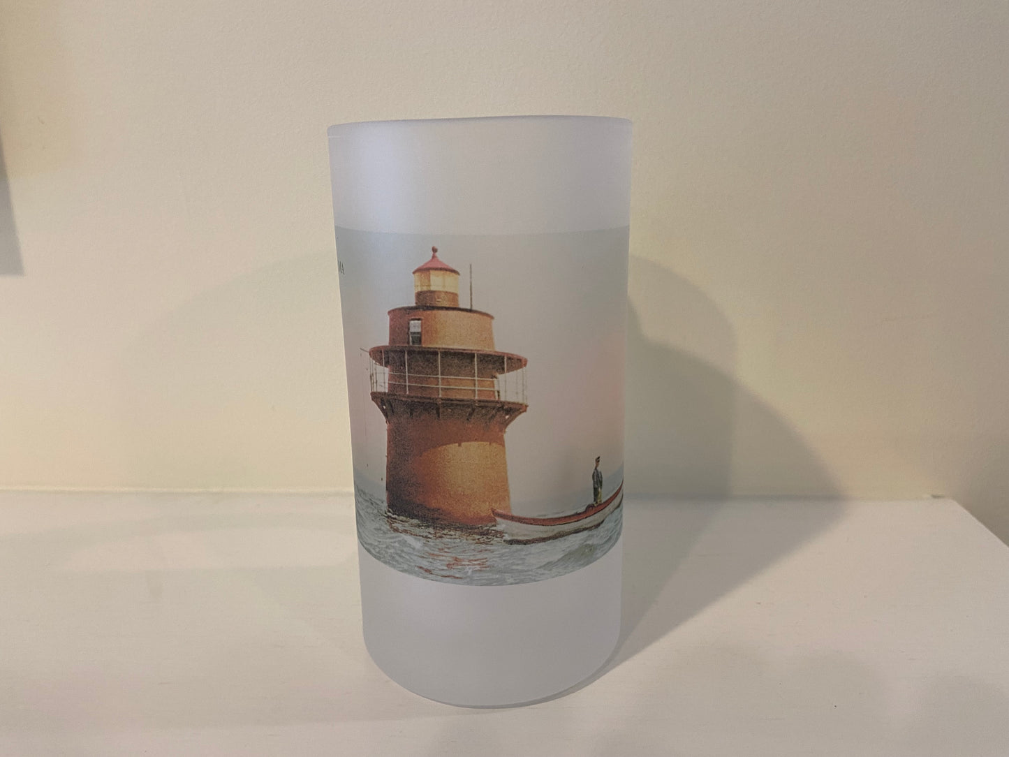 Colorful Frosted Glass Beer Mug of Duxbury's Bug Light - Circa 1900