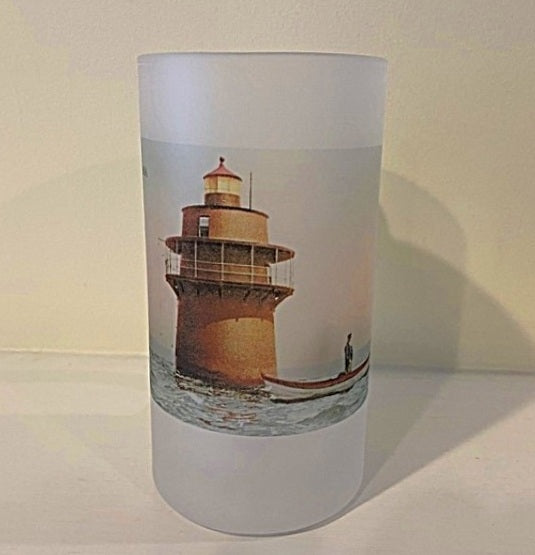 Colorful Frosted Glass Beer Mug of Duxbury's Bug Light - Circa 1900