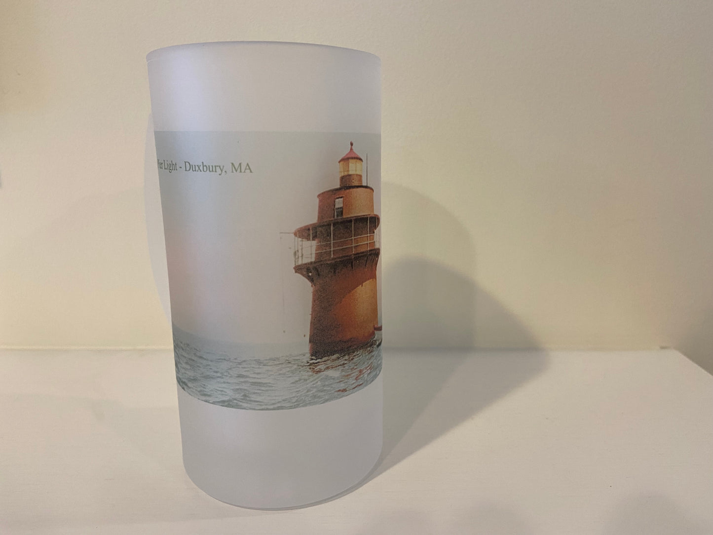 Colorful Frosted Glass Beer Mug of Duxbury's Bug Light - Circa 1900