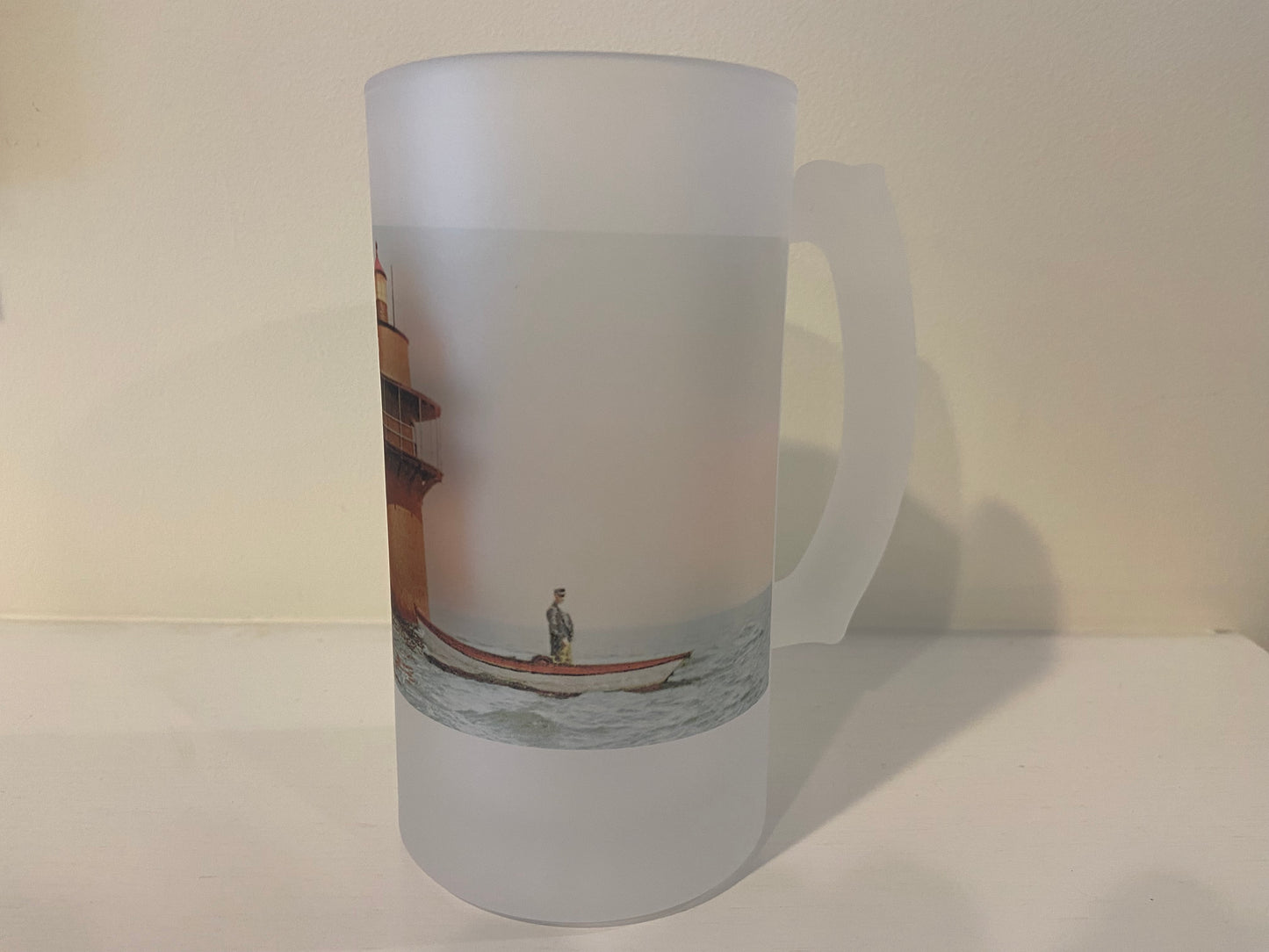 Colorful Frosted Glass Beer Mug of Duxbury's Bug Light - Circa 1900